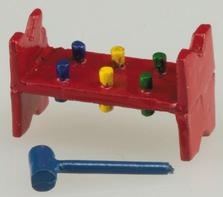 Dollhouse Miniature Toy, Pounding Bench with Hammer